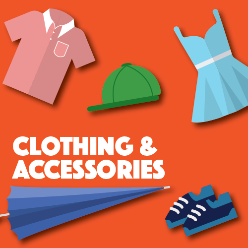 Tax free clothing and accessories button linked to a PDF list