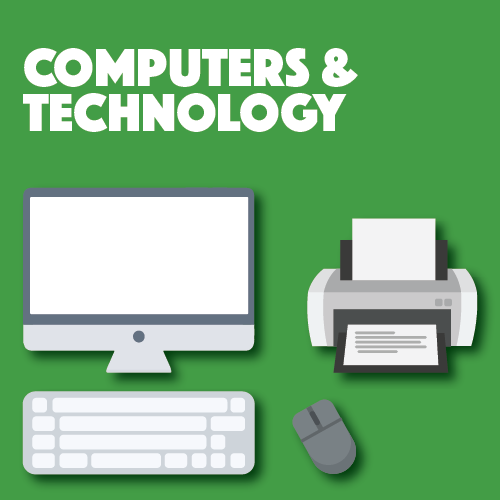 Tax free computers and technology button linked to a PDF list