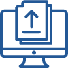 Simple line icon of documents overlaid on a computer screen